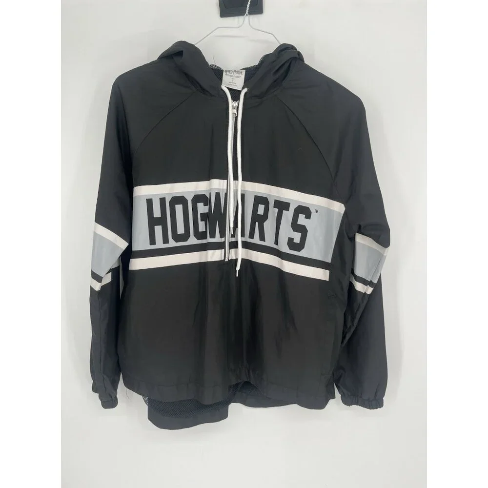 Harry Potter Hogwarts Mid zip Windbreaker Hoodie Size Mens M‎ Black
